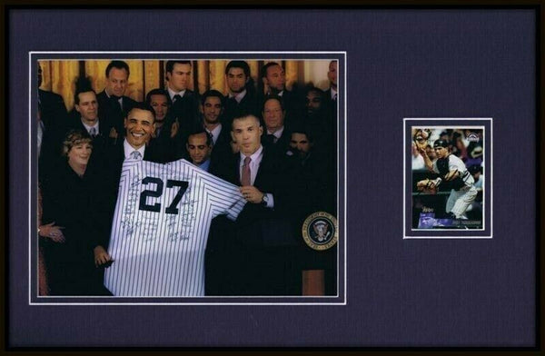 Joe Girardi Signed Framed 11x17 Photo Display Yankees White House Visit Obama