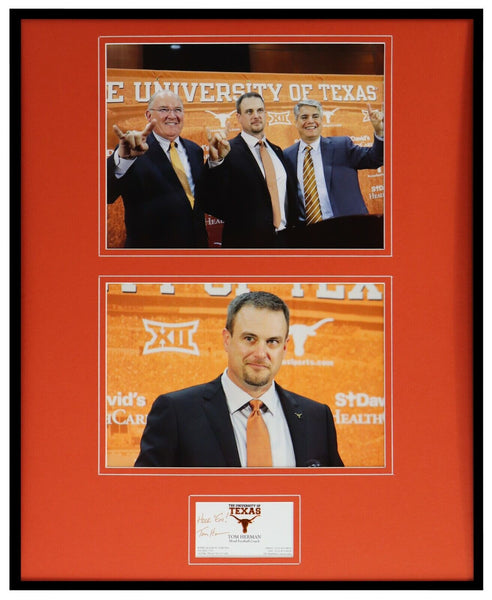 Tom Herman Signed Framed 16x20 Business Card & Photo Display Texas Longhorns