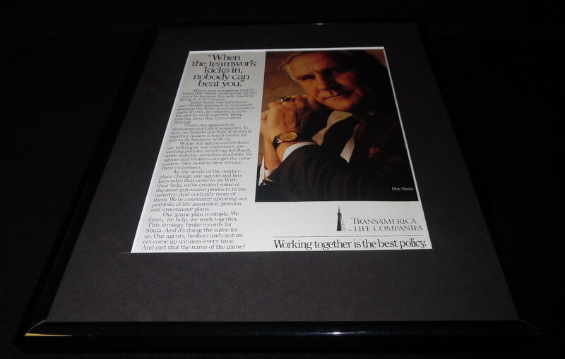 Don Shula 1985 Transamerica Life Framed 11x14 ORIGINAL Advertisement 