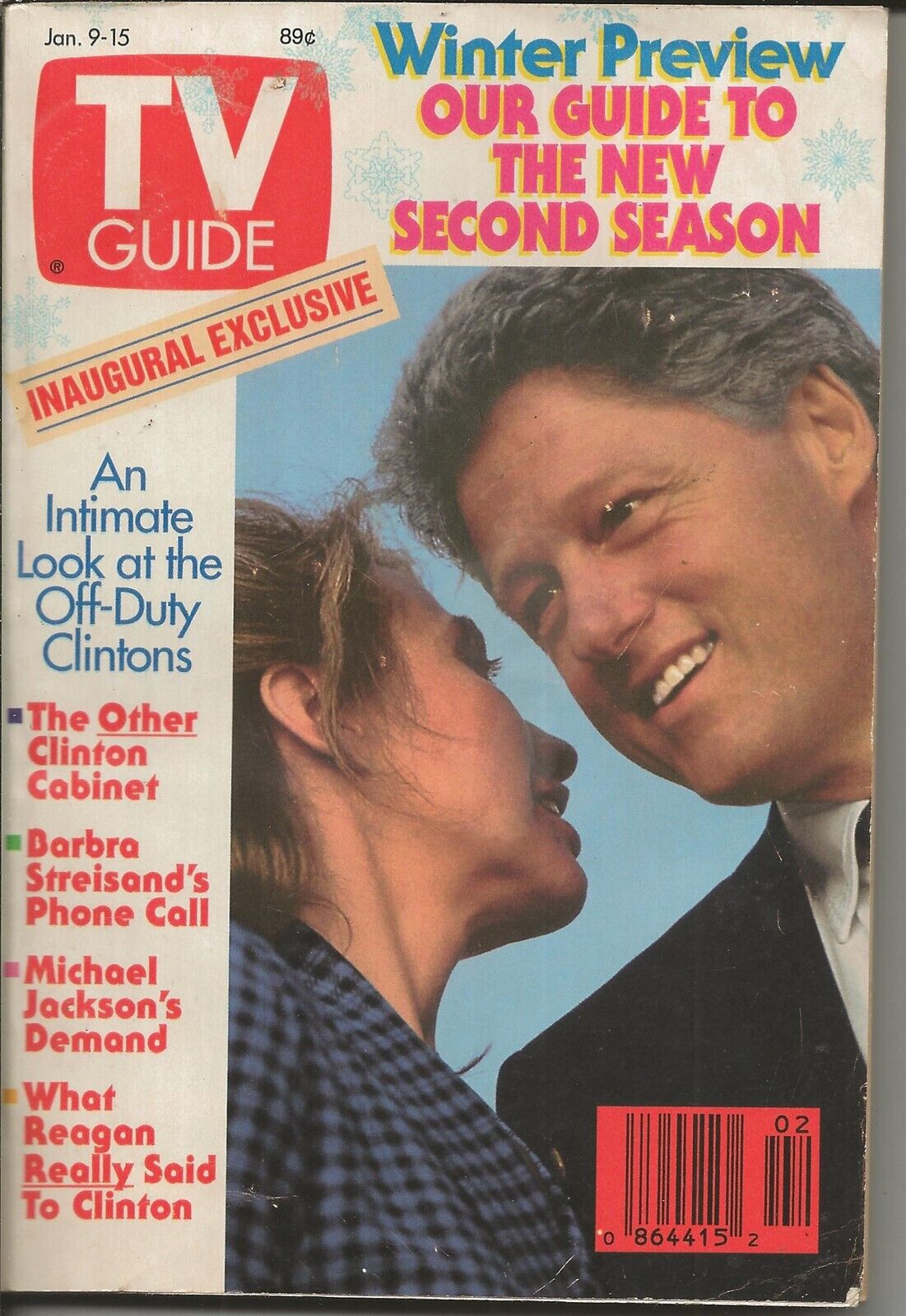 VINTAGE January 9, 1993 TV Guide Magazine Bill & Hillary Clinton 1st Cover