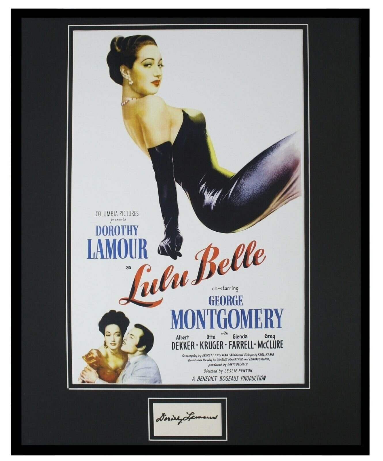 Dorothy Lamour Signed Framed 16x20 Lulu Belle Poster Display JSA