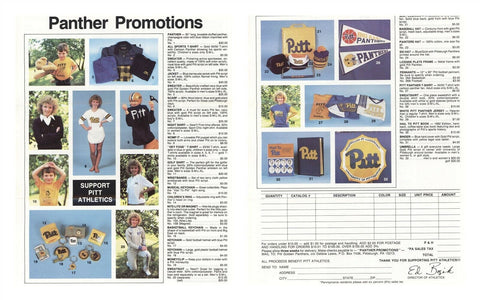 ORIGINAL Vintage Circa 1980s Pitt Panthers Athletics Merch 2 Sided Brochure