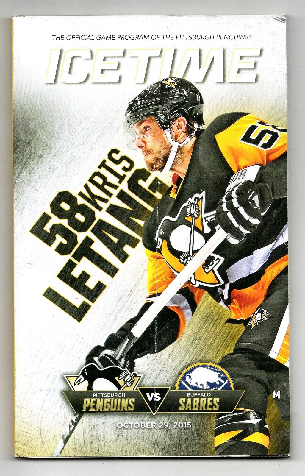 VINTAGE Oct 29 2015 Pittsburgh Penguins Buffalo Sabres Program E Malkin Goal