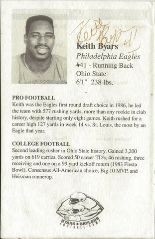 Keith Byars Signed Vintage Football Camp Program Page Eagles Ohio State