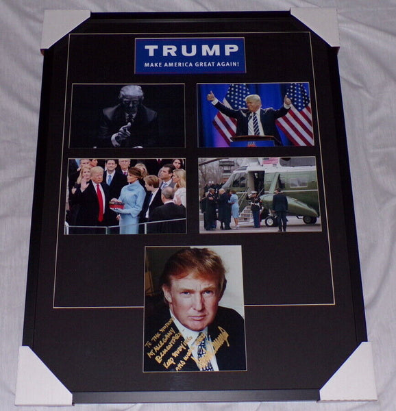 President Donald Trump Signed Framed 33x40 Vintage Photo Set Signed to a School