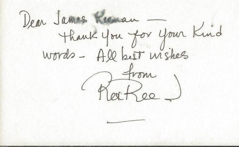 Rex Reed Signed 3x5 Index Card Note