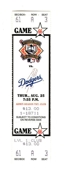 Aug 25 1994 LA Dodgers @ Pittsburgh Pirates Phantom Ticket - Strike Season