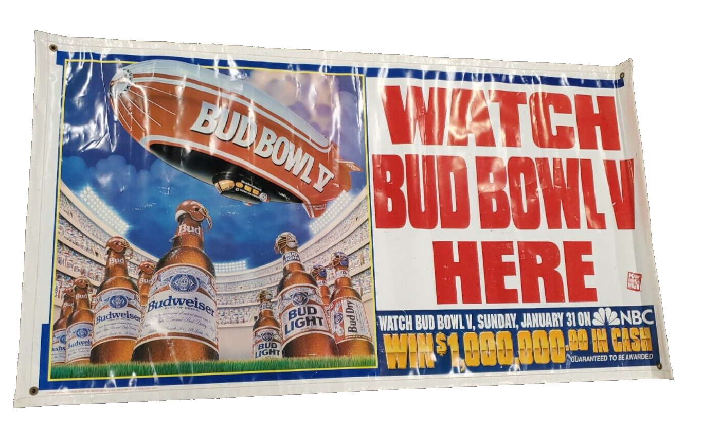 HUGE 1993 Budweiser Bud Light Beer Bud Bowl V Banner Sign