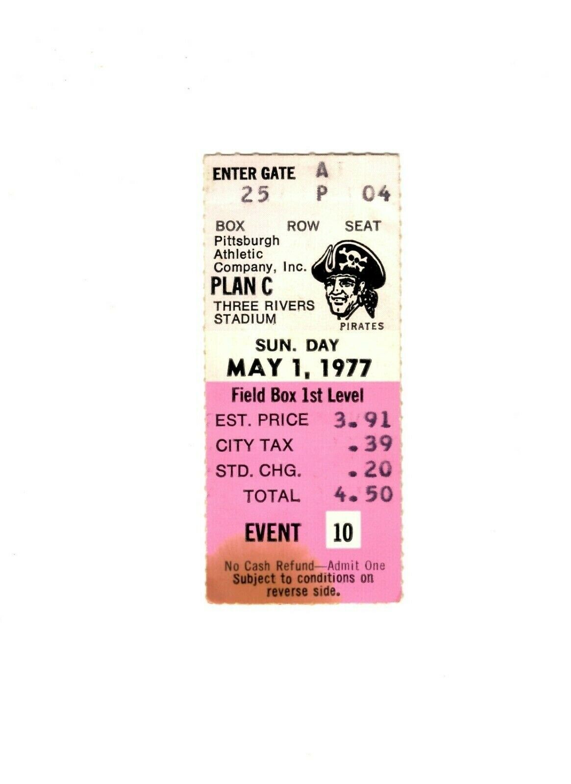 May 1 1977 Houston Astros @ Pittsburgh Pirates Ticket Willie Stargell 2 HR