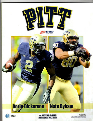 VINTAGE Nov 2009 Notre Dame @ Pitt Panthers Program Dorin Dickerson