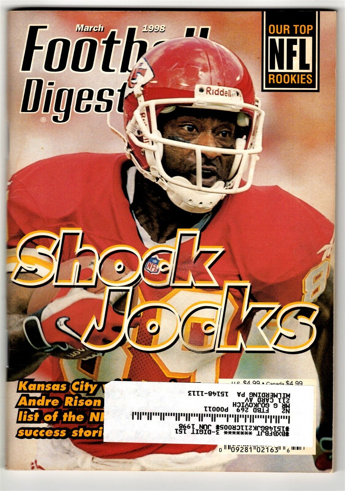 VINTAGE Mar 1998 Football Digest Magazine Andre Rison Chiefs