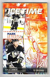 VINTAGE Mar 8 2011 Pittsburgh Penguins Buffalo Sabres Program Mark Letestu