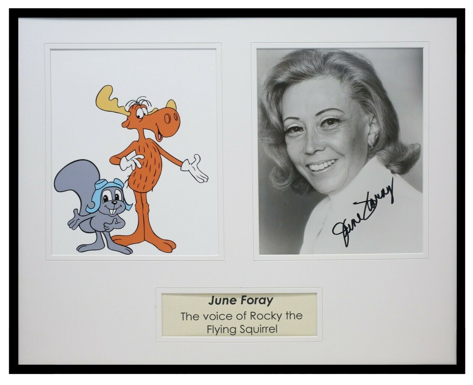 June Foray Signed Framed 16x20 Photo Set Voice of Rocky Squirrel Bullwinkle