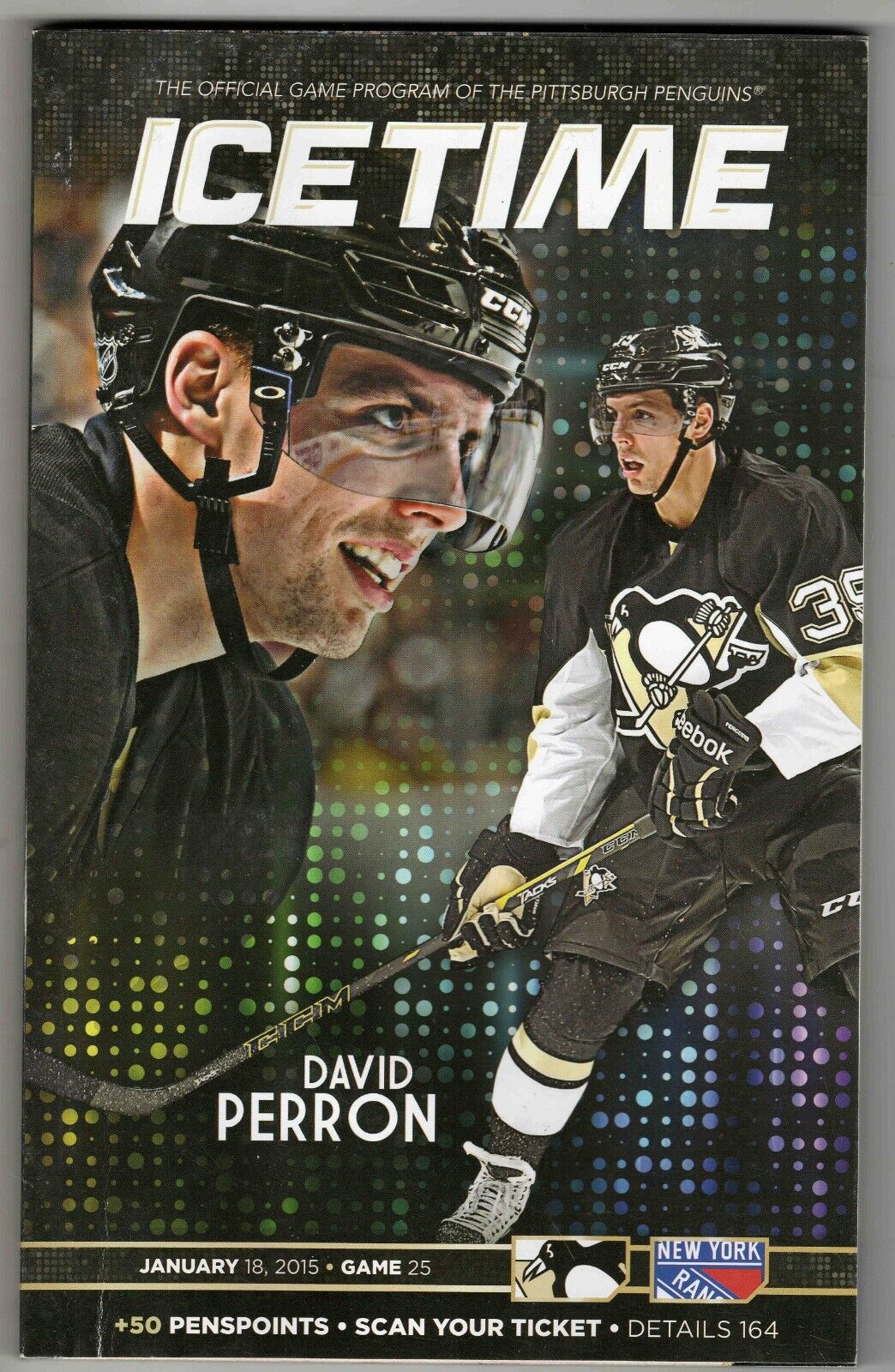 Jan 18 2015 NY Rangers Penguins Program Sidney Crosby Goal Derek Stepan 2 Goals