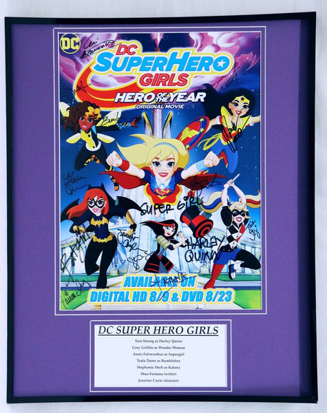 DC Superhero Girls Cast Signed Framed 16x20 Poster Display 2017 SDCC B