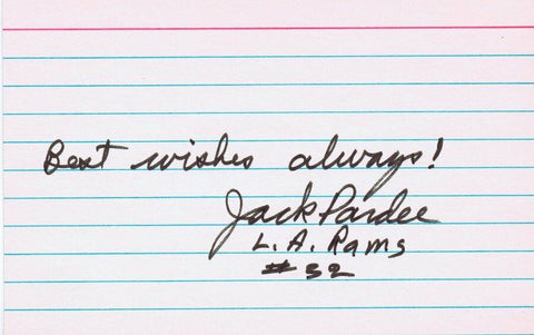 Jack Pardee Signed 3x5 Index Card Rams Oilers Texas A&M