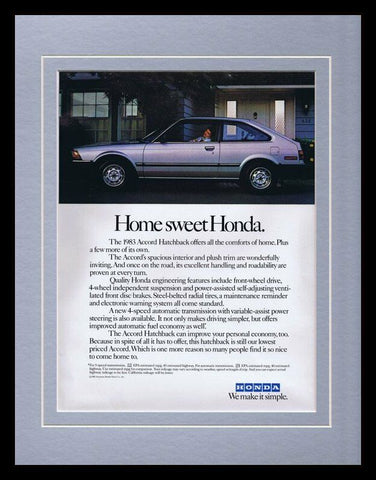 1983 Honda Accord Hatchback ORIGINAL Vintage 11x14 Framed Advertisement 