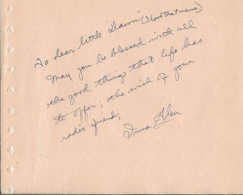 Irma Glen Signed Note on 4.75x6 Vintage Album Page NBC Organist