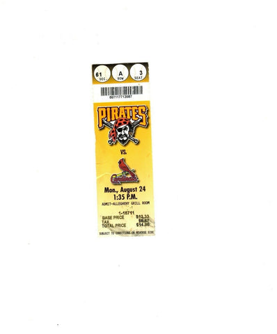 Aug 24 1998 St Louis Cardinals @ Pittsburgh Pirates Ticket Three Rivers Stadium