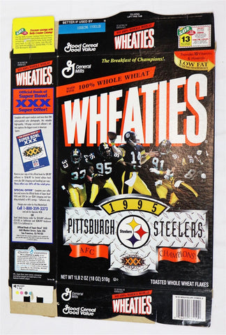 VINTAGE 1996 Wheaties Cereal Box Pittsburgh Steelers AFC Champions