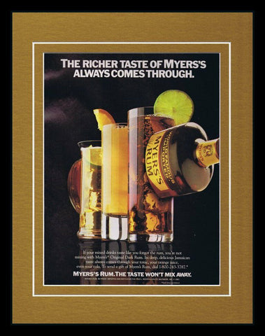 1987 Myers's Rum Framed 11x14 ORIGINAL Vintage Advertisement 