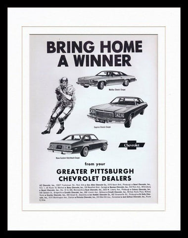 1974 Greater Pittsburgh Chevy Dealer Framed 11x14 ORIGINAL Vintage Advertisement