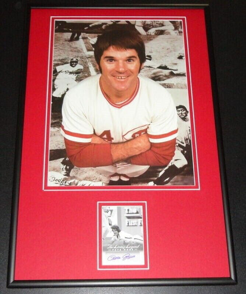 Pete Rose Signed Framed 12x18 Photo Display LEAF Reds 