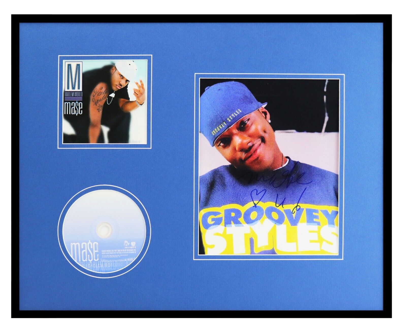 Ma$e Signed Framed 16x20 Photo + Harlem World CD Set AW Bad Boy Mase