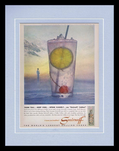 ORIGINAL Vintage 1962 Smirnoff Vodka 11x14 Framed Advertisement