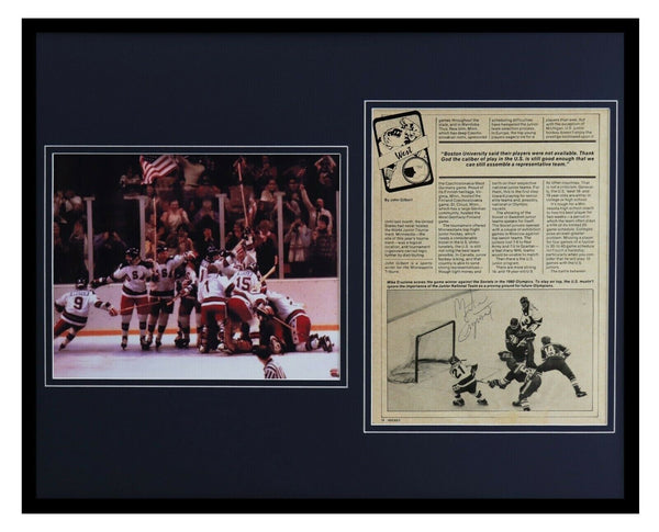 Mike Eruzione Signed Framed 16x20 Photo Set JSA 1980 Miracle on Ice Team USA J