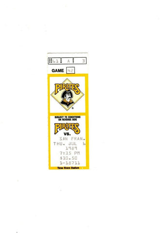 July 6 1989 San Francisco Giants @ Pittsburgh Pirates Ticket Barry Bonds Bonilla