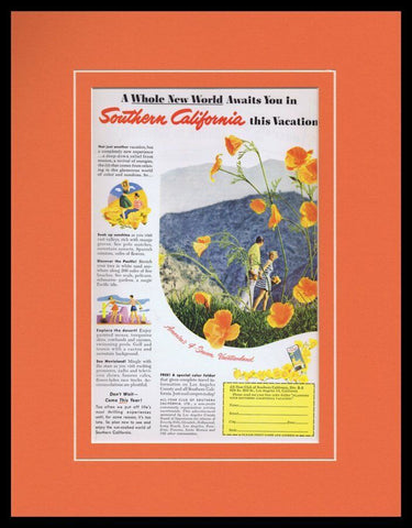 1952 Southern California Tourism Framed 11x14 ORIGINAL Vintage Advertisement