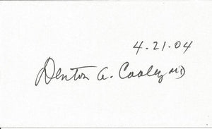 Denton A Cooley MD Signed 3x5 Index Card 2004