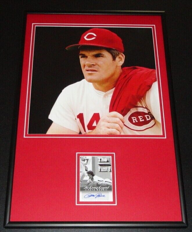 Pete Rose Signed Framed 12x18 Photo Display LEAF Reds Charlie Hustle