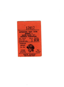 Apr 7 1978 Chicago Cubs @ Pittsburgh Pirates Ticket Opening Day Willie Stargell