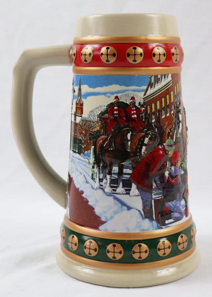 VINTAGE 1993 Budweiser Beer Clydesdale Ceramic Holiday Stein