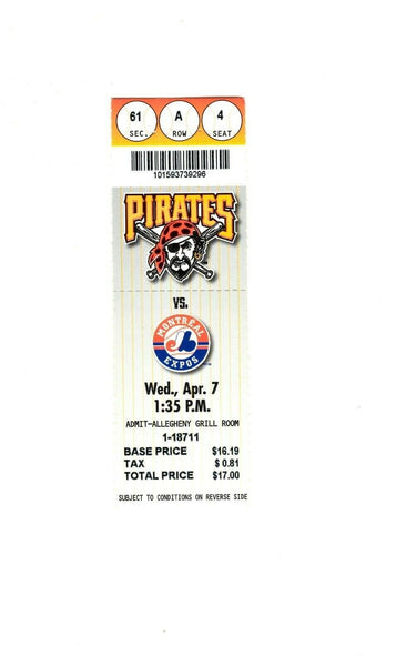 Apr 7 1999 Montreal Expos @ Pittsburgh Pirates Ticket Vladimir Guerrero