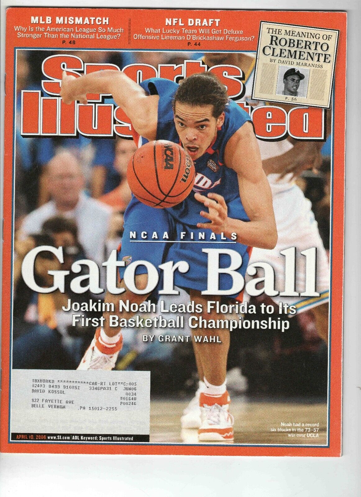 Apr 10 2006 Sports Illustrated Magazine Joakim Noah Florida Natl Champs