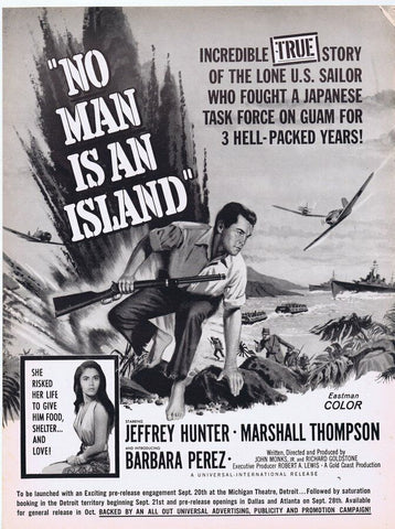 No Man Is An Island ORIGINAL Vintage 1962 9x12 Industry Ad Poster Jeffrey Hunter