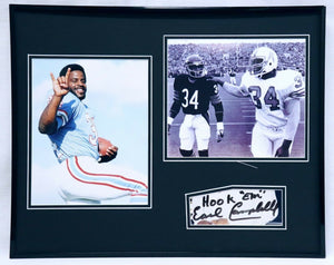 Earl Campbell Signed Framed 16x20 Photo Set Oilers w/ Walter Payton Hook Em Insc