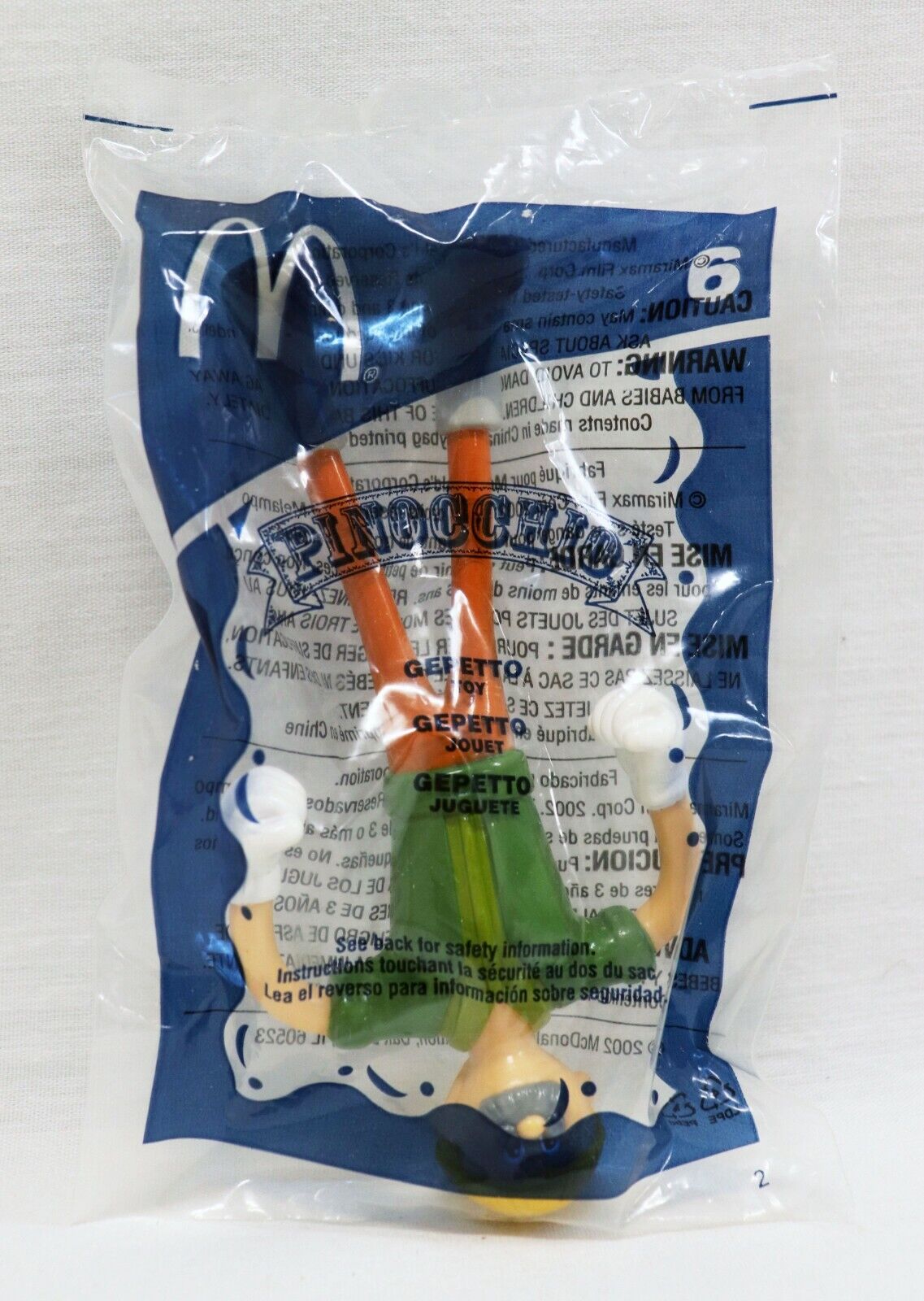 VINTAGE SEALED 2002 McDonald's Pinocchio Gepetto Action Figure Toy