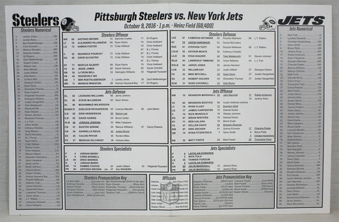 ORIGINAL 2016 NY Jets @ Pittsburgh Steelers Lineup Card Roethlisberger 4 TDs