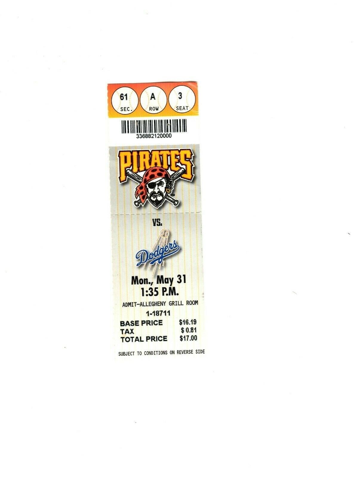 May 31 1999 LA Dodgers @ Pittsburgh Pirates Ticket Gary Sheffield