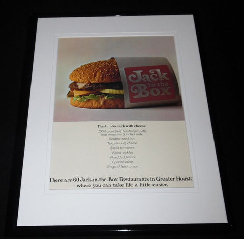 1974 Jack in the Box Hamburger Framed 11x14 ORIGINAL Vintage Advertisement