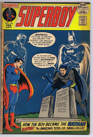 Superboy #182 ORIGINAL Vintage 1972 DC Comics Origin World's Finest Batman