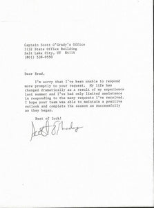 Captain Scott O'Grady Signed Typed Letter