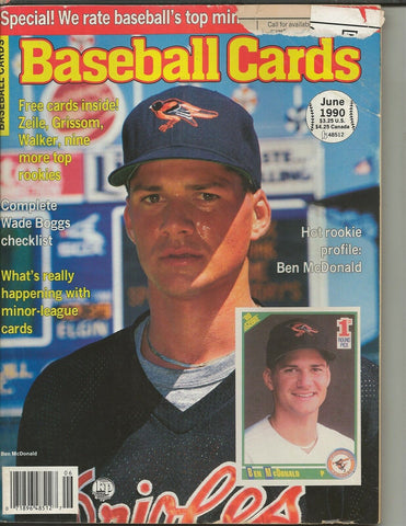 ORIGINAL Vintage June 1990 Baseball Cards Magazine w/ Cards Ben McDonald