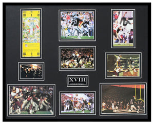 Super Bowl XVIII Framed 16x20 Repro Ticket & Photo Collage Raiders vs Washington