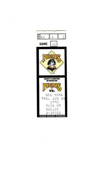 June 14 1990 NY Mets @ Pittsburgh Pirates Ticket Three Rivers Stadium