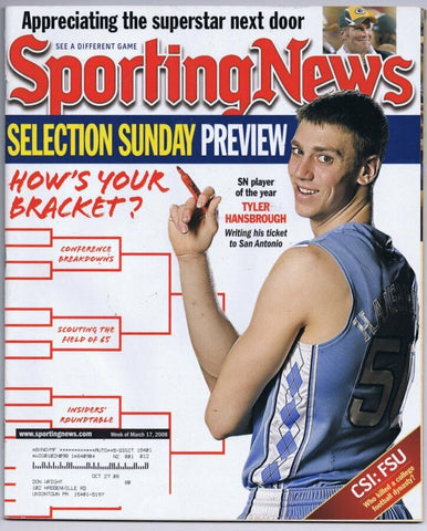 ORIGINAL Vintage March 17 2008 Sporting News Magazine Tyler Hansbrough UNC